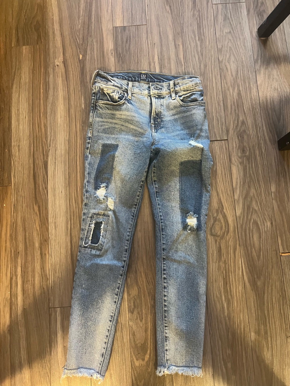 GAP Women's Washed Blue Ripped Ankle Jeans